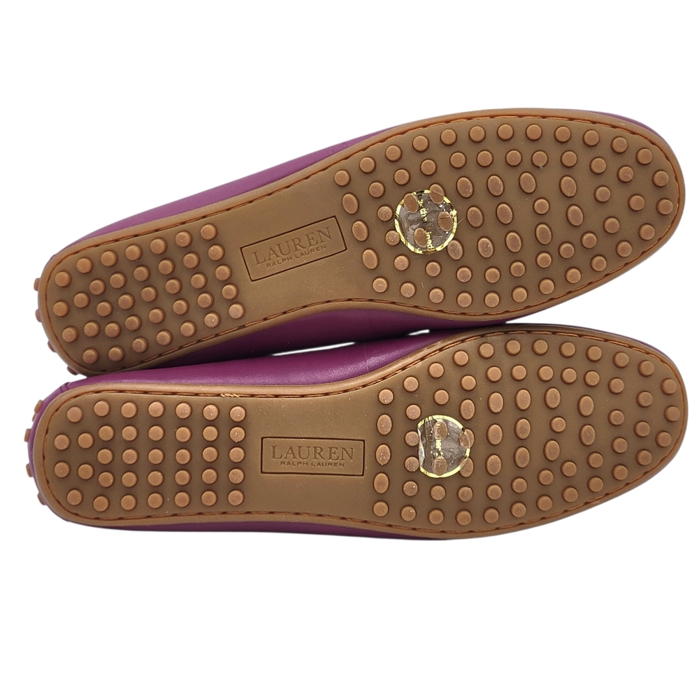 Lauren Ralph Lauren Barnsbury Driving Loafers Women 9 Plum Gold LRL Logo Leather - Picture 11 of 12